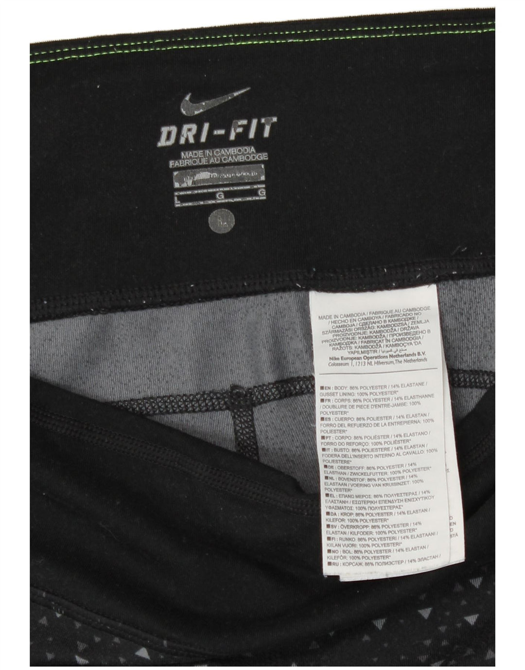 Женские леггинсы-капри Nike Dri Fit UK 16, большие черные полиэстер с геометрическим рисунком