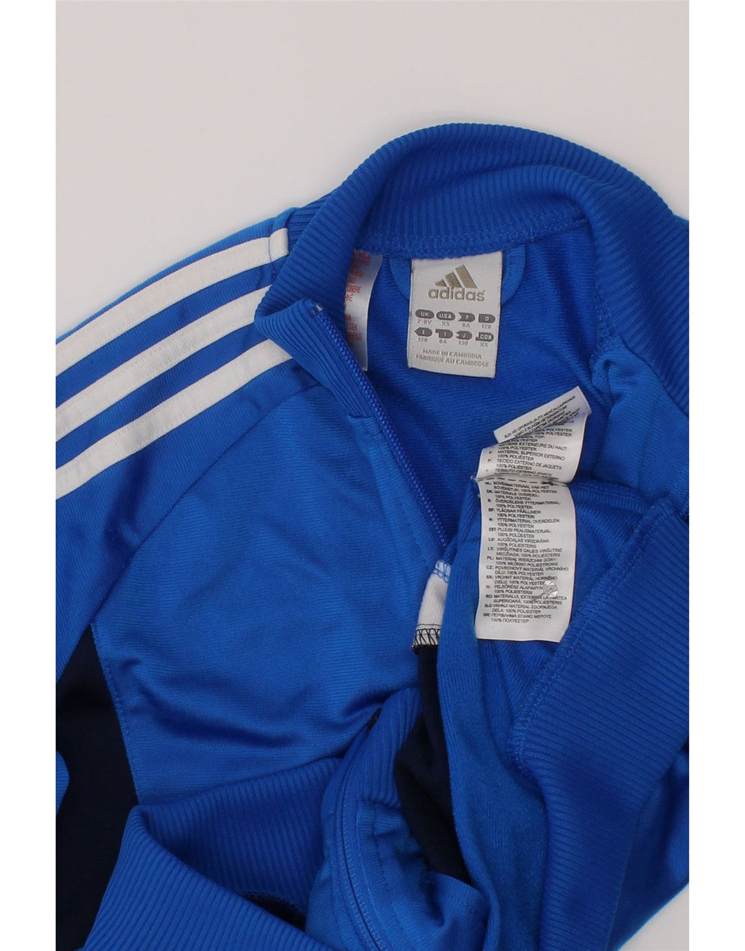 Спортивный костюм Adidas для мальчиков, верхняя куртка 7-8 лет, синяя, полиэстер с цветными блоками