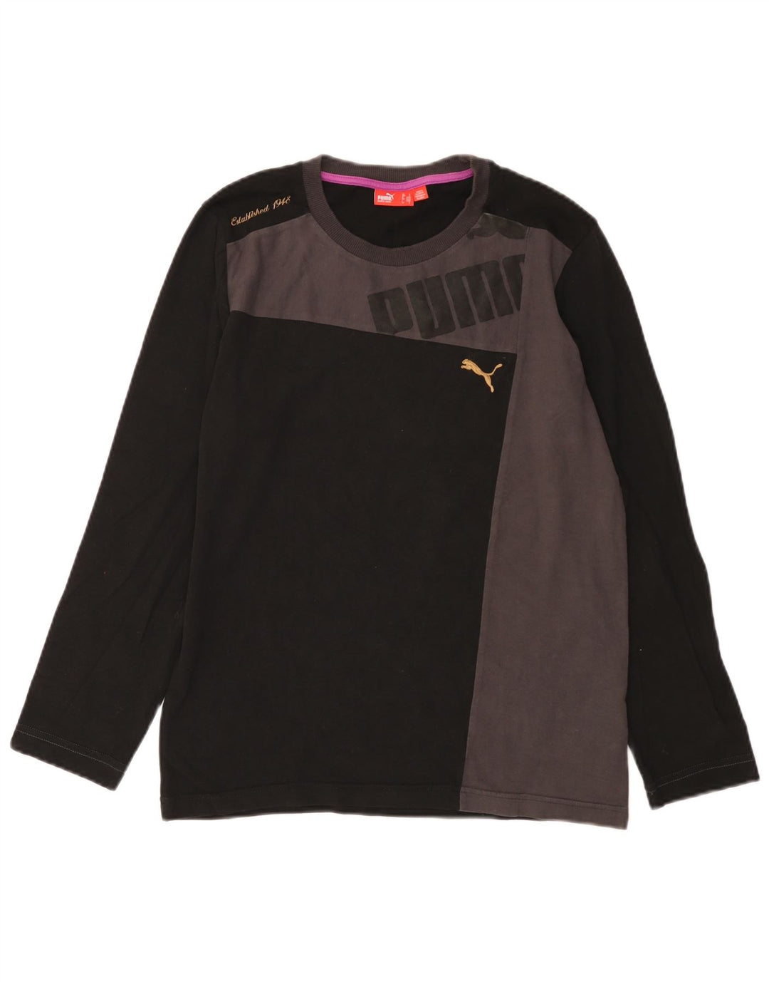 Мужской топ с графическим рисунком Puma, маленький черный, хлопок с длинными рукавами и цветными блоками