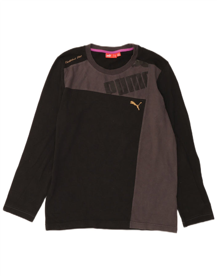Мужской топ с графическим рисунком Puma, маленький черный, хлопок с длинными рукавами и цветными блоками
