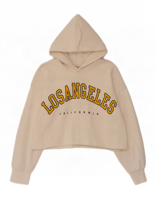Zara Женский укороченный джемпер с капюшоном Los Angeles UK 14 Medium Off White