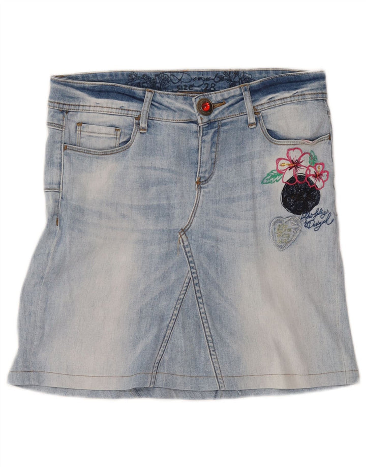 Женская мини-юбка из денима с рисунком Desigual W30, средний синий с цветочным принтом