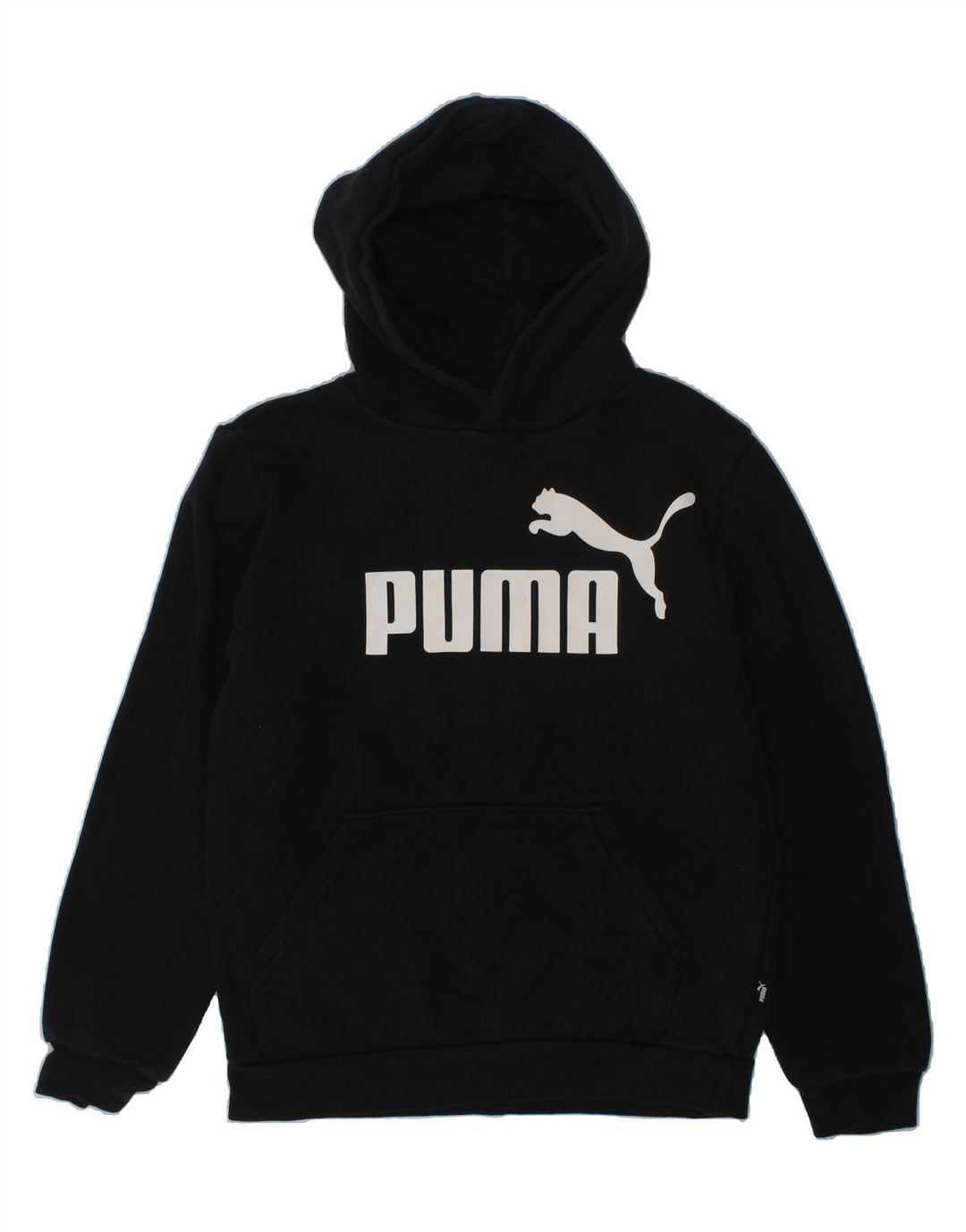 PUMA Girls Graphic Hoodie Jumper 11-12 Years Black Cotton | Vintage Puma | Thrift | Second-Hand Puma | Used Clothing | Messina Hembry 