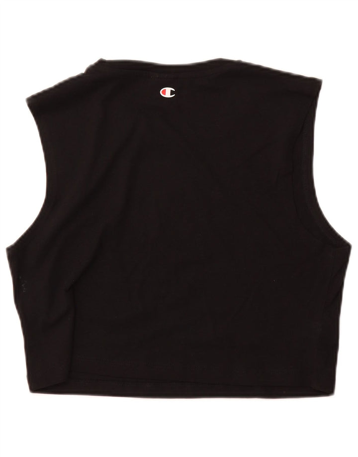 CHAMPION Womens Crop Graphic Vest Top UK 12 Medium Black Cotton
