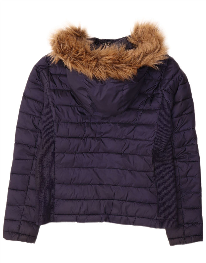 SUPERDRY Женская утепленная куртка с капюшоном UK 14 Средний Темно-Синий Полиэстер