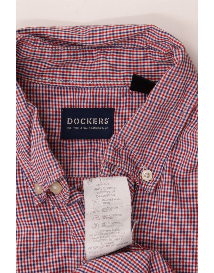Dockers Мужская рубашка с коротким рукавом среднего красного цвета в мелкую клетку, хлопок