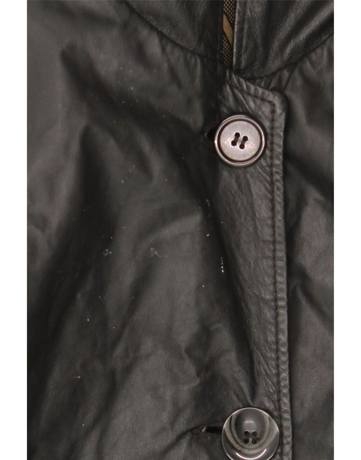 Винтажное женское кожаное пальто с капюшоном IT 44 Medium Black Leather