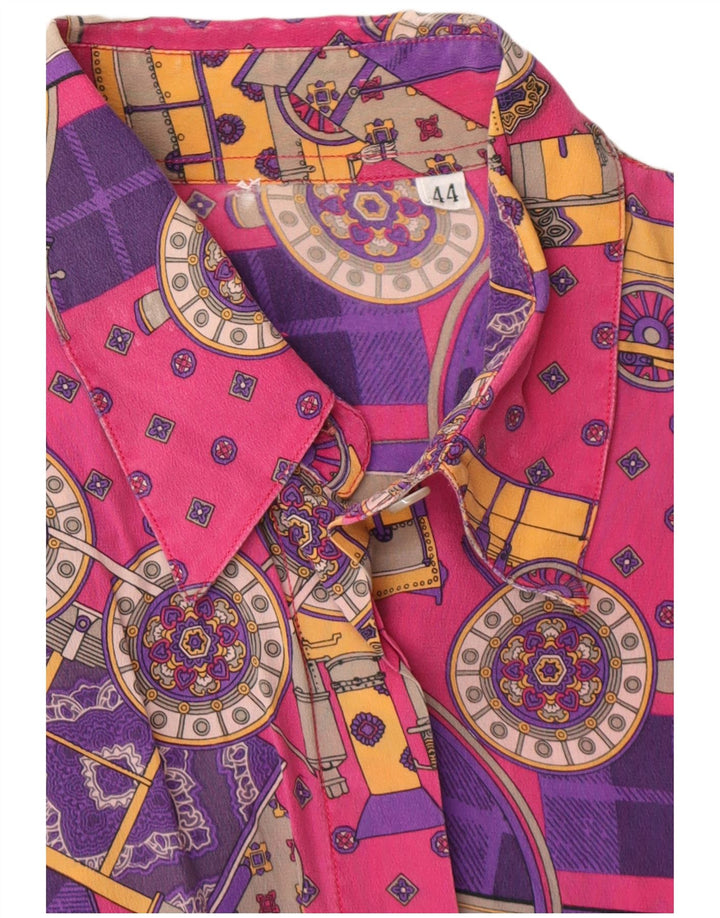 VINTAGE Женская блузка-рубашка с абстрактным узором IT 44 Средний розовый