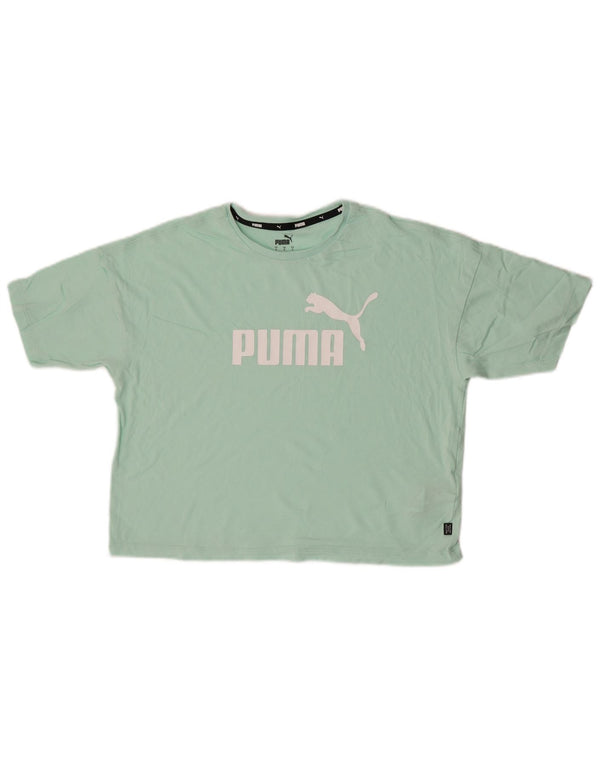 Женская укороченная футболка оверсайз с графическим рисунком Puma, размер UK 10, маленький бирюзовый хлопок