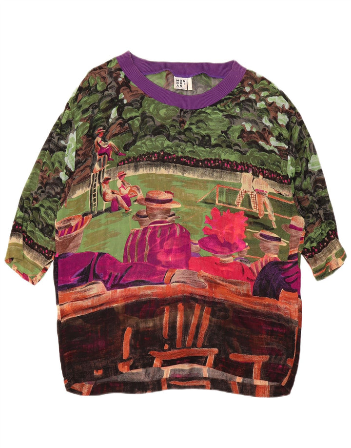 ВИНТАЖНАЯ женская блузка с абстрактным узором, Великобритания, 14 больших разноцветных цветов