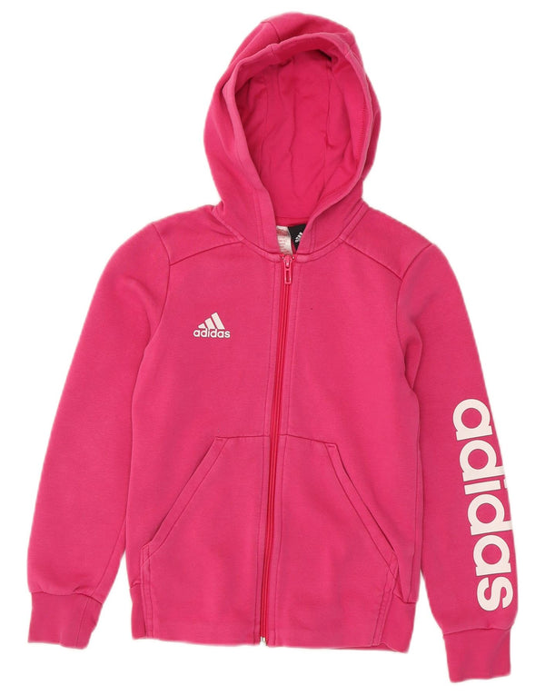 Adidas Свитер с капюшоном и молнией с графическим рисунком для девочек 9-10 лет, розовый хлопок