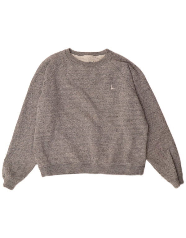 Jack Wills Womens Crop Sweatshirt Jumper UK 14 Large Grey Flecked Cotton