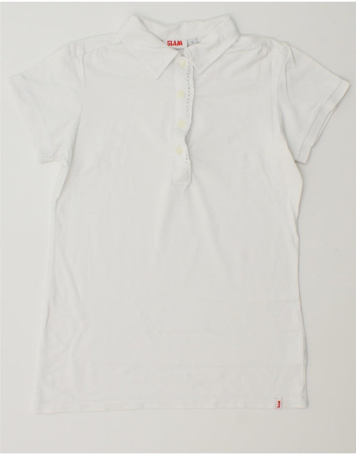 SLAM Womens Polo Shirt UK 10 Small White Cotton Vintage Slam and Second-Hand Slam from Messina Hembry 