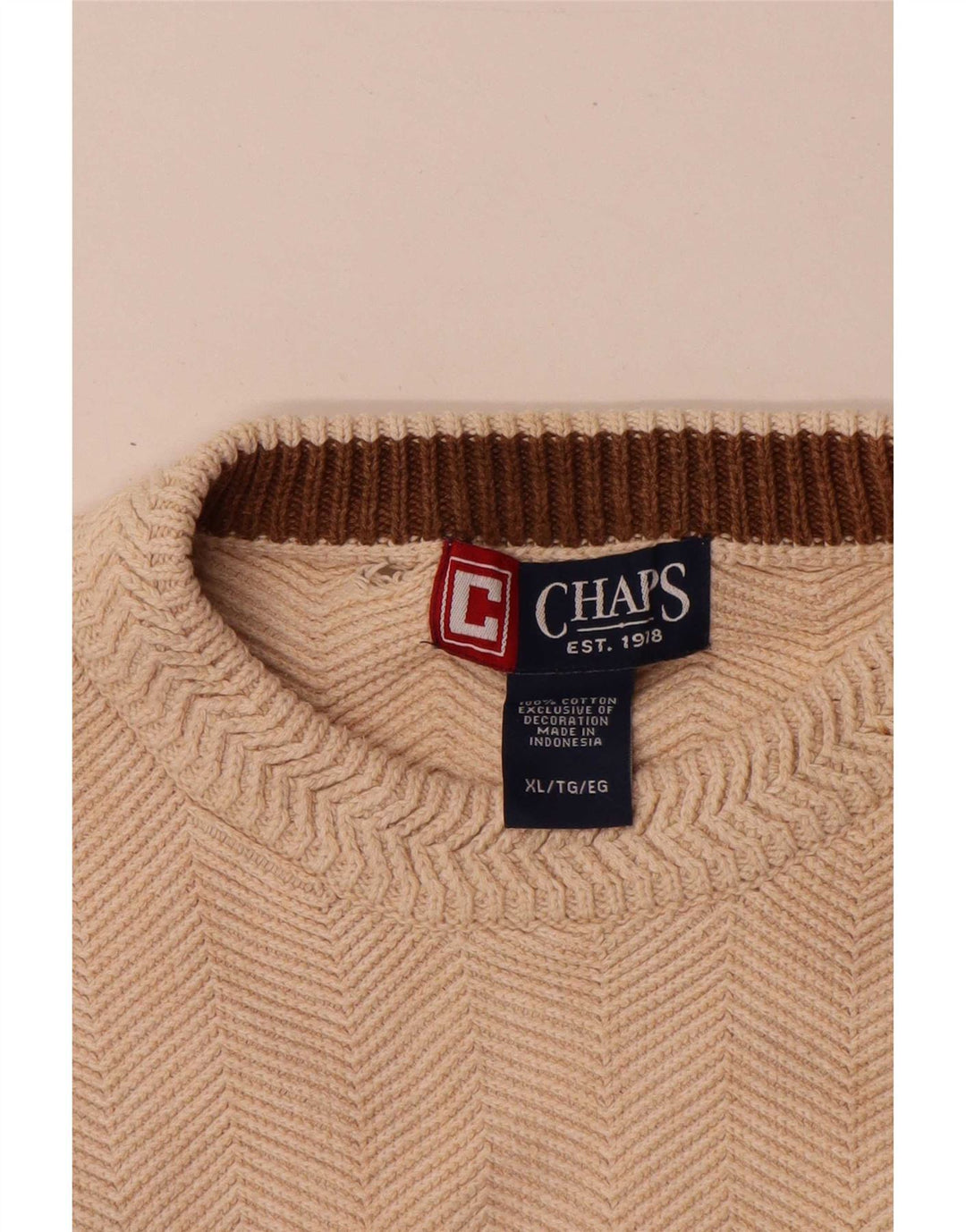 Мужской джемпер с круглым вырезом Chaps, XL, бежевый, хлопок с узором «в елочку»