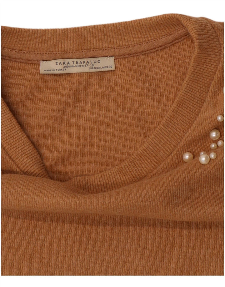 Женский укороченный свитер с круглым вырезом ZARA UK 16, большой коричневый цвет