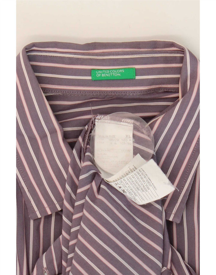 Мужская рубашка Benetton XL из хлопка в фиолетовую полоску