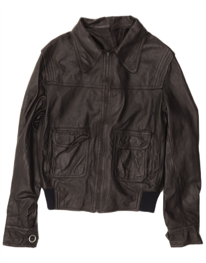 ВИНТАЖНАЯ Мужская кожаная куртка-бомбер в стиле милитари UK 38 средний черный