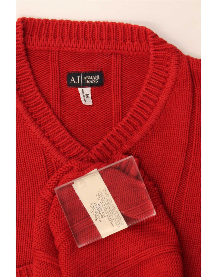 Armani Jeans Мужской джемпер с v-образным вырезом, средний красный хлопковый свитер