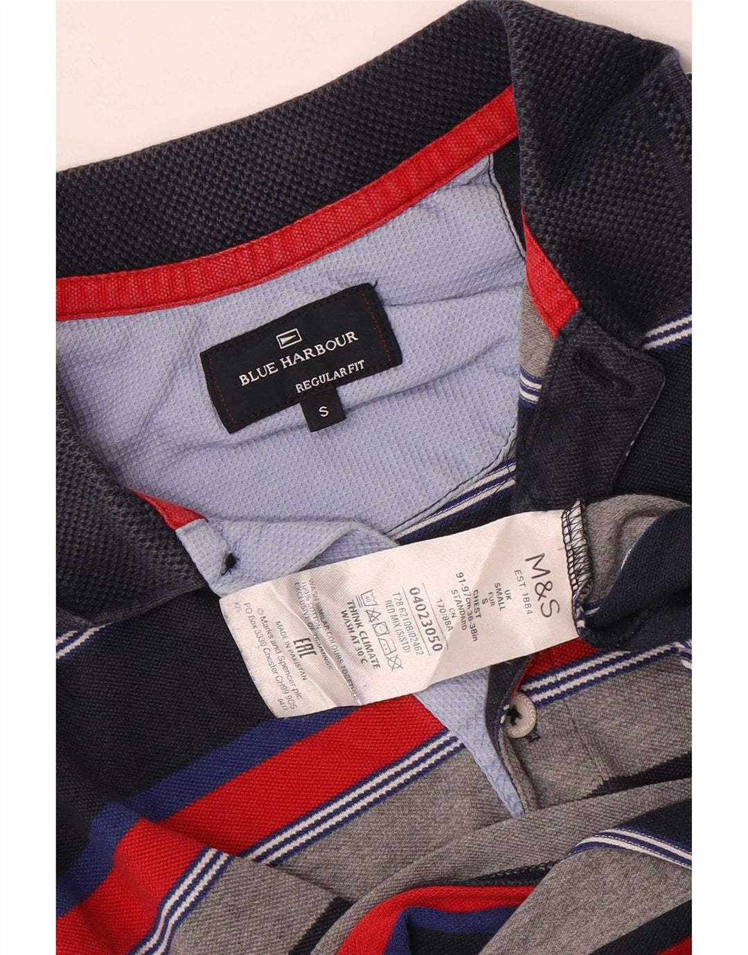 Мужская рубашка поло Marks & Spencer Blue Harbour, маленькая разноцветная полоска