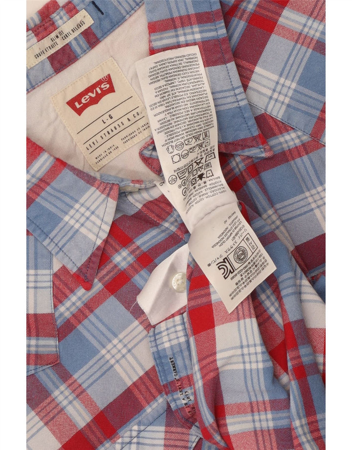 Мужская рубашка приталенного кроя Levi's с коротким рукавом, большая красная клетка, хлопковая