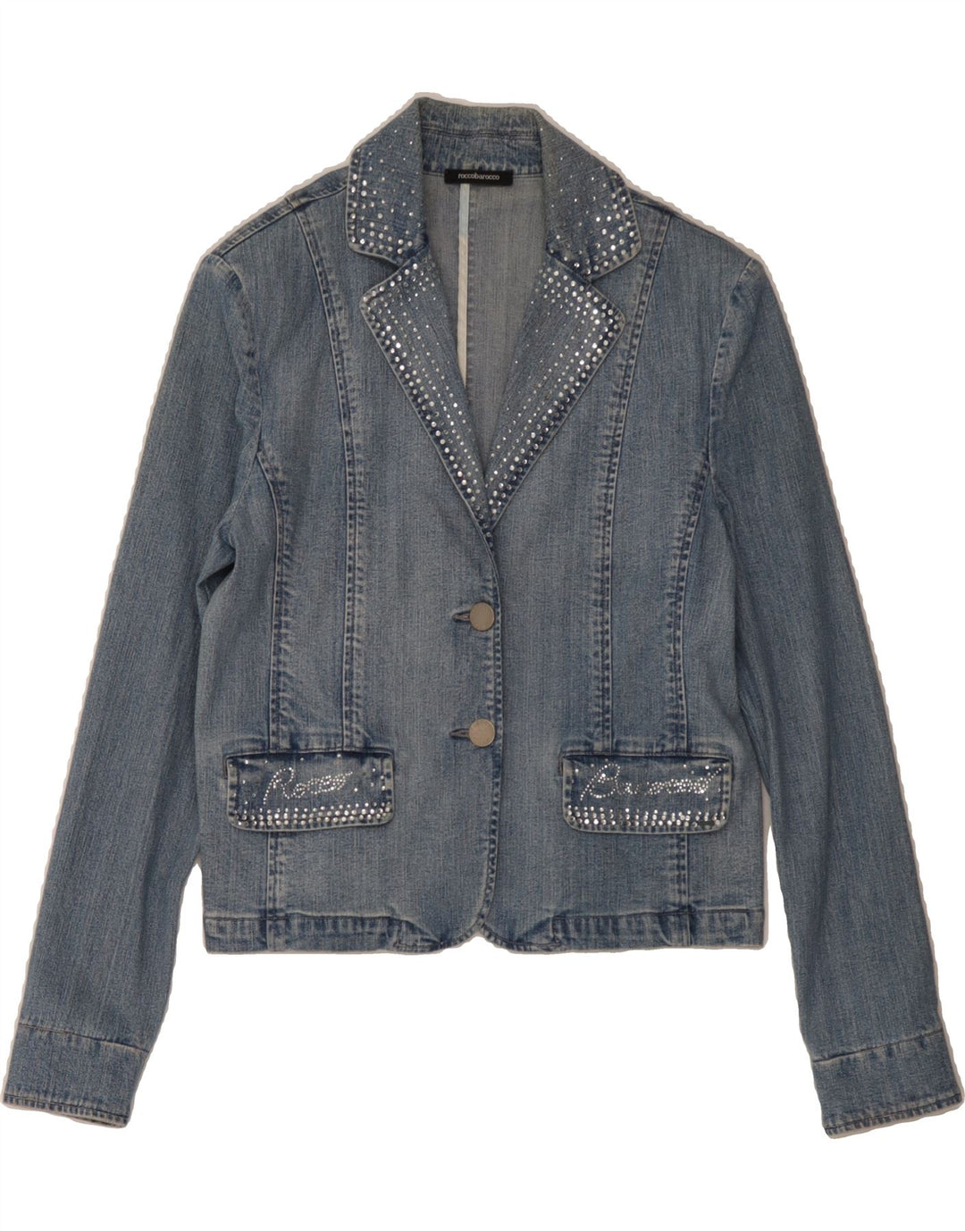 ROCCOBAROCCO Womens Denim Jacket US 12 Large Blue Cotton Vintage Roccobarocco and Second-Hand Roccobarocco from Messina Hembry 