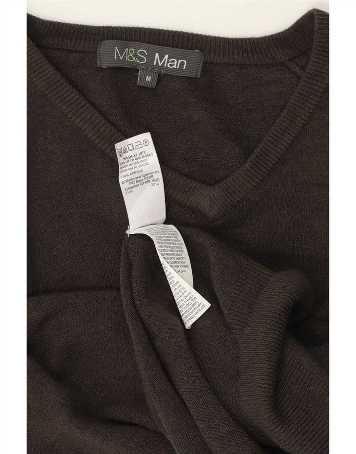 Мужской джемпер с v-образным вырезом Marks & Spencer, средний серый акрил
