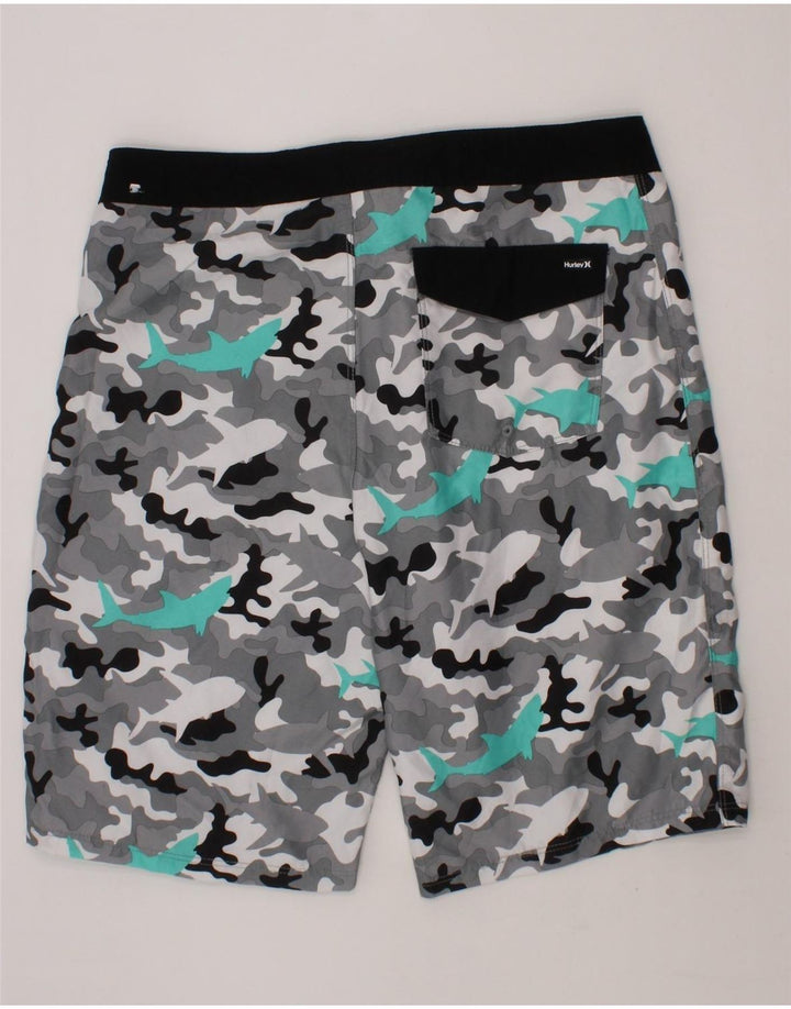 HURLEY Boys Graphic Swimming Shorts 15-16 Years  Grey Camouflage Polyester Vintage Hurley and Second-Hand Hurley from Messina Hembry 