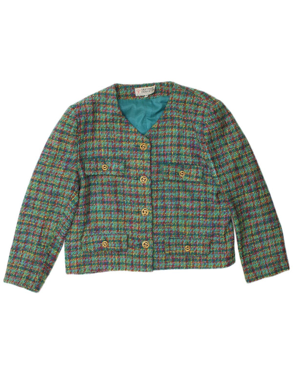 ВИНТАЖНЫЙ комплект женской юбки из 2 предметов на 4 пуговицах IT 48 XL W32, зеленая шерсть в клетку