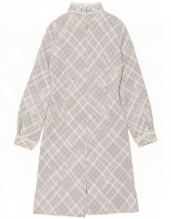 Vintage Womens Long Sleeve Qi-Pao Dress UK 12 Medium Grey Check