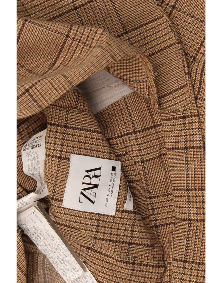 Мужской пиджак Zara на 2 пуговицах UK 38, хлопковый средний коричневый цвет в клетку