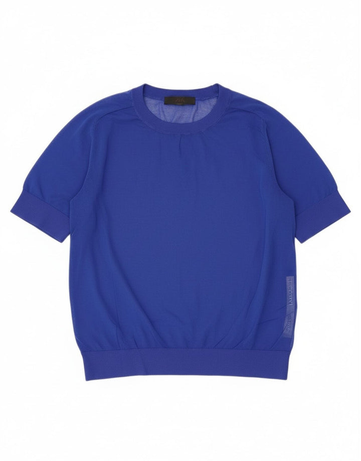 Женский прозрачный топ Zara UK 14, большой синий хлопок