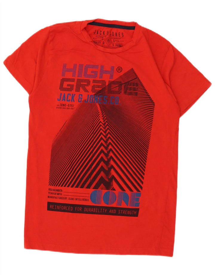 Мужская футболка с рисунком Jack & Jones, хлопковый топ среднего красного цвета