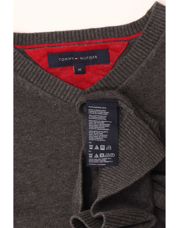 Tommy Hilfiger Мужской джемпер с v-образным вырезом, средний серый хлопковый свитер