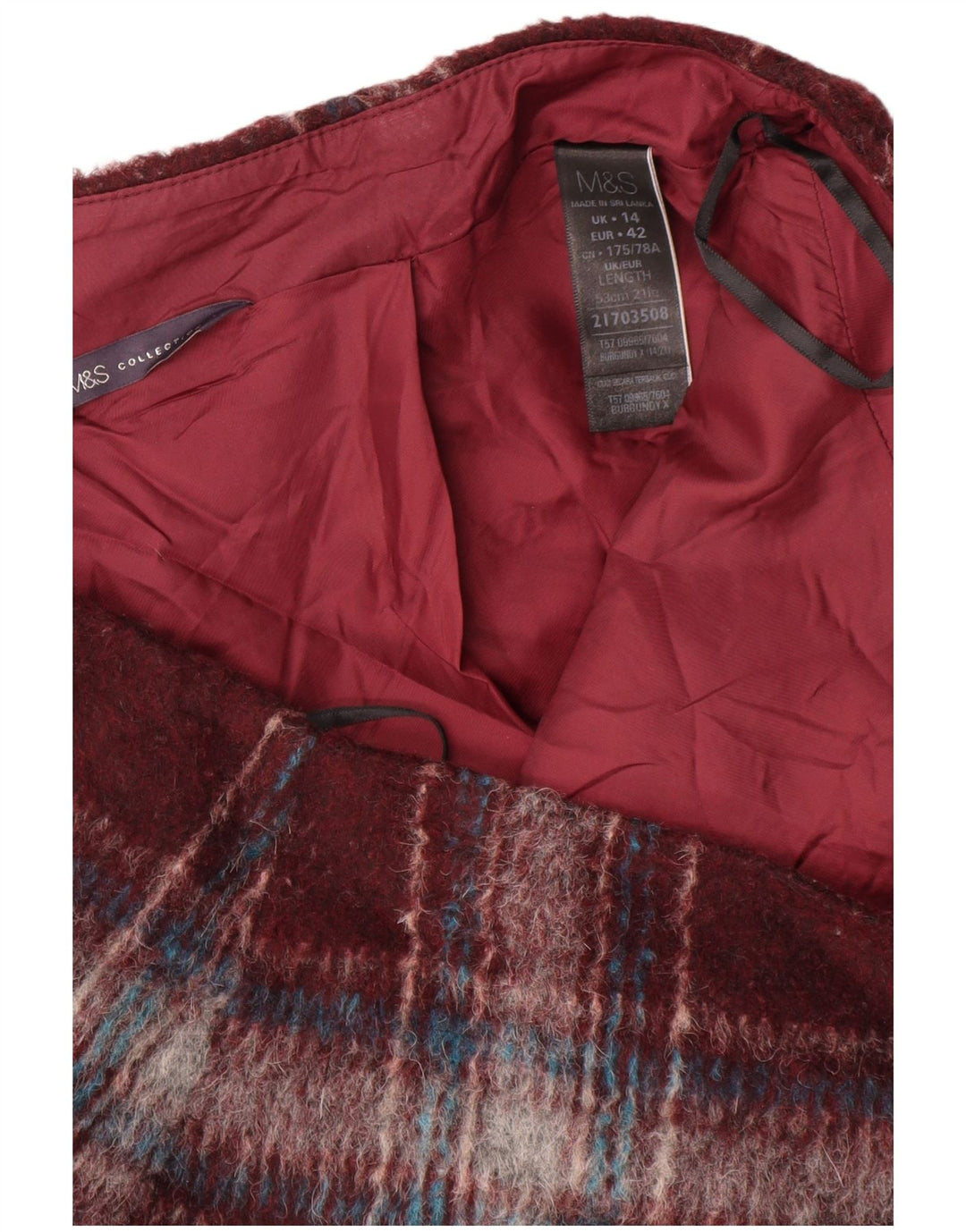 Женская мини-юбка Marks & Spencer UK 14, большая W34, бордовый полиэстер в клетку