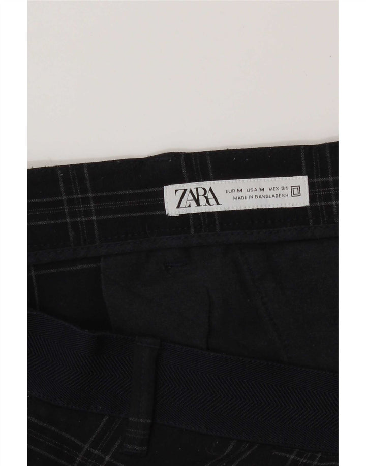 Женские узкие брюки-чиносы Zara, средние W31 L29, темно-синие, полиэстер в клетку