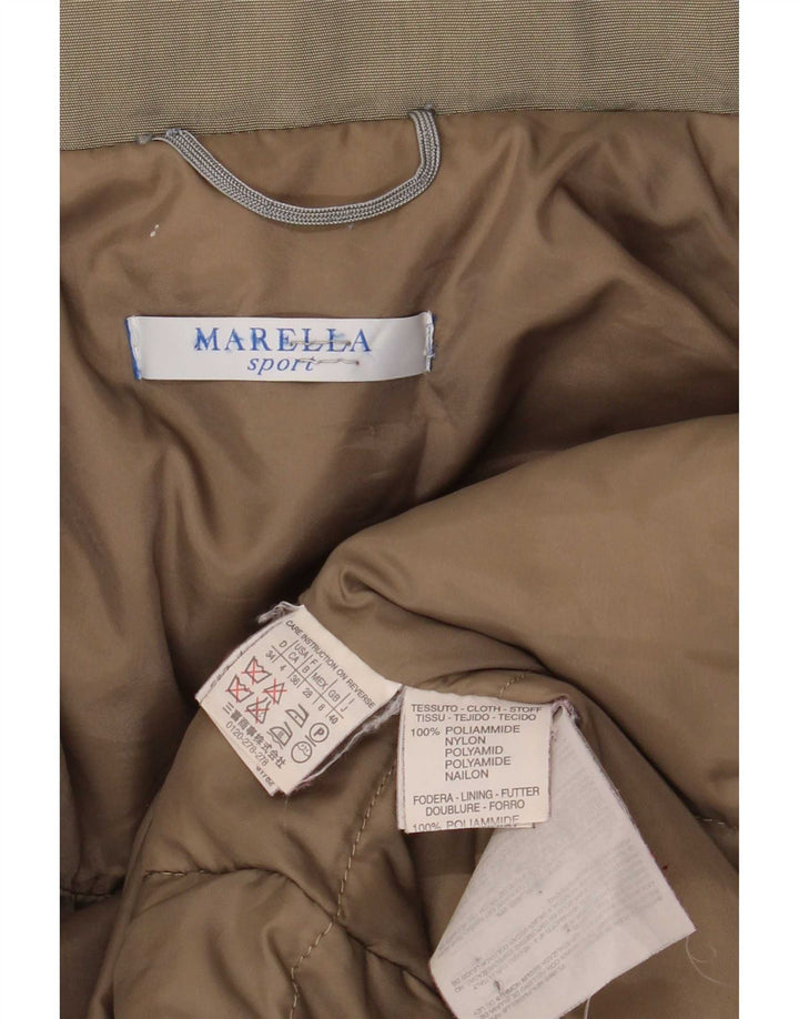 Женское длинное стеганое пальто с капюшоном Marella UK 8, маленький, хаки, полиамид