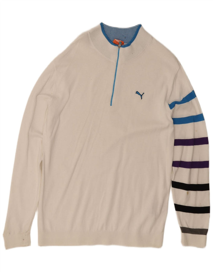 Мужской джемпер с воротником на молнии Puma, хлопковый свитер в большую белую полоску