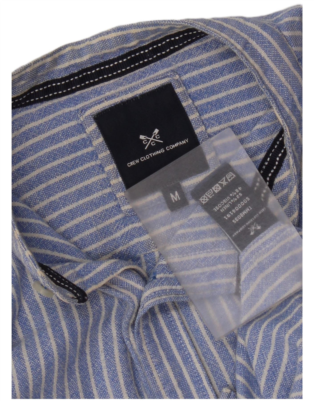 Crew Clothing Мужская рубашка из льна синего цвета в тонкую полоску