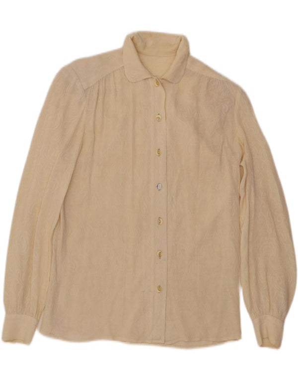 Винтажная женская прозрачная блузка-рубашка UK 14, средний бежевый цвет