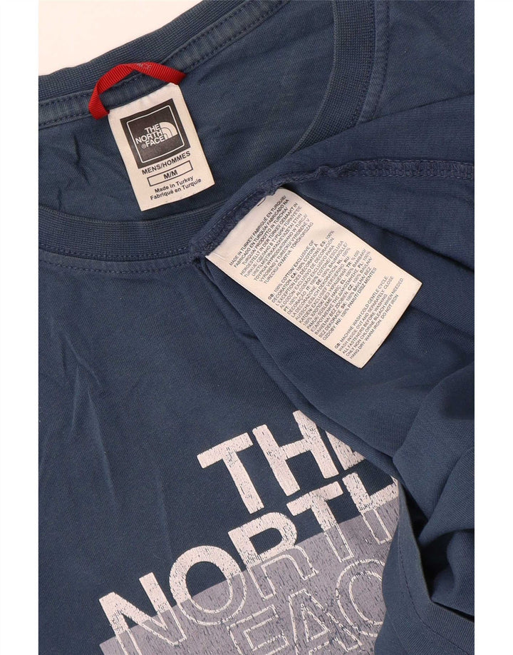 Мужская футболка с рисунком The North Face, хлопковый топ среднего синего цвета