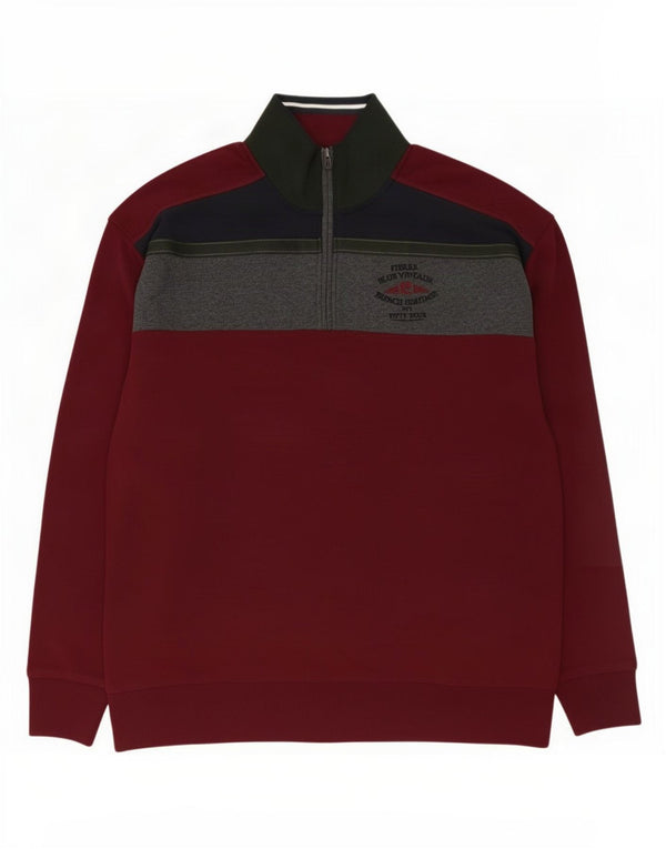 Мужской джемпер с воротником на молнии Pierre Cardin 3XL, бордовый, хлопок с цветными блоками