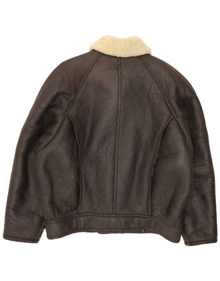 Винтажная мужская короткая дубленка IT 52 XL Коричневая кожаная