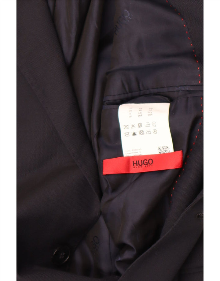 Мужской пиджак на 2 пуговицах Hugo Boss UK 46, маленький темно-синий из вискозы