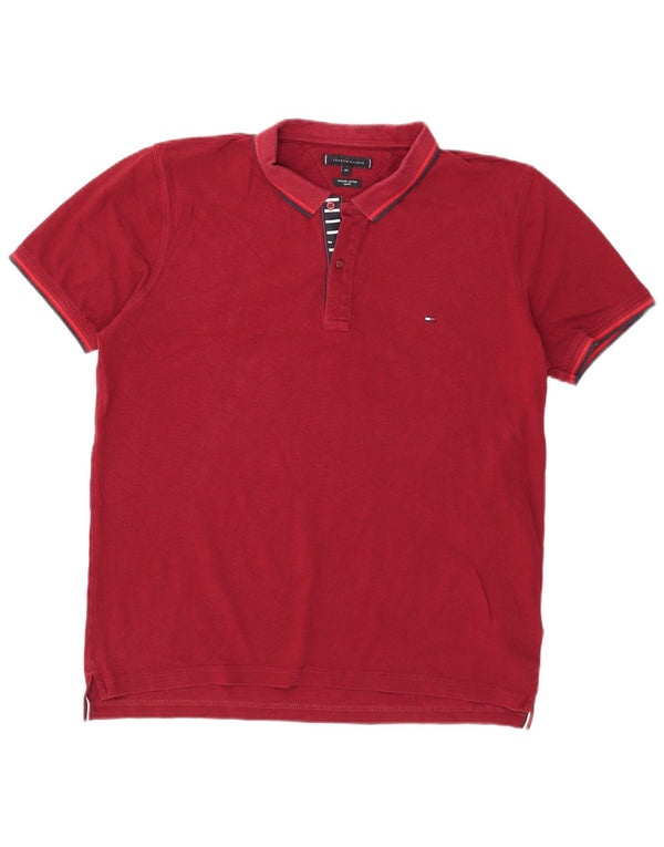 Tommy Hilfiger Мужская рубашка-поло приталенного кроя 2XL бордовый хлопок
