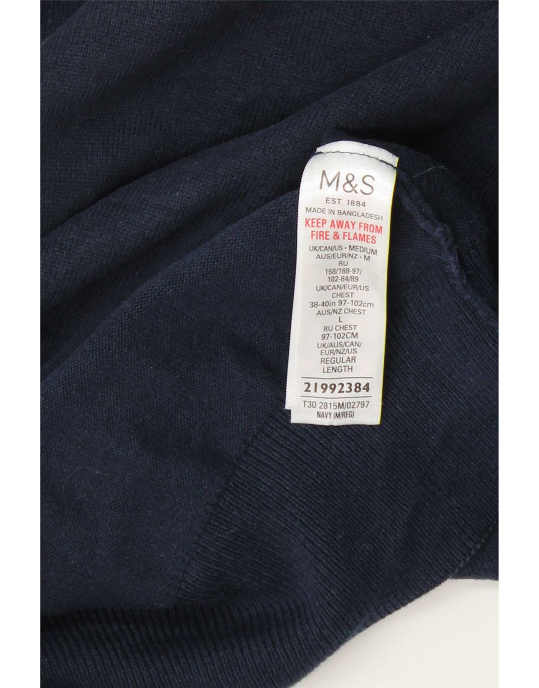 Мужской джемпер с круглым вырезом Marks & Spencer, средний темно-синий хлопковый свитер