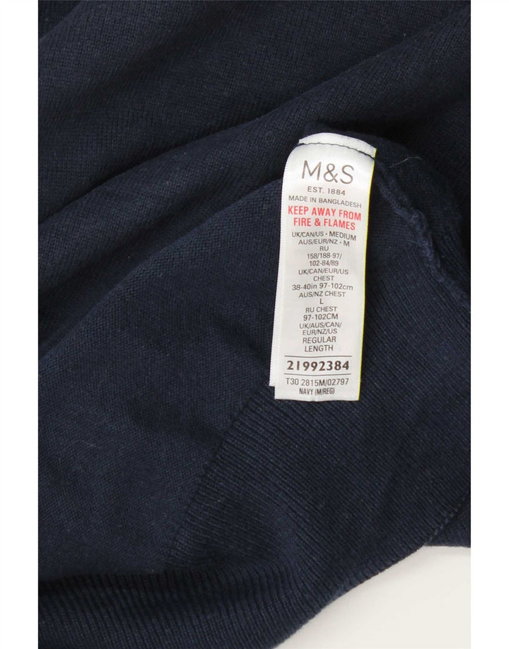 Мужской джемпер с круглым вырезом Marks & Spencer, средний темно-синий хлопковый свитер