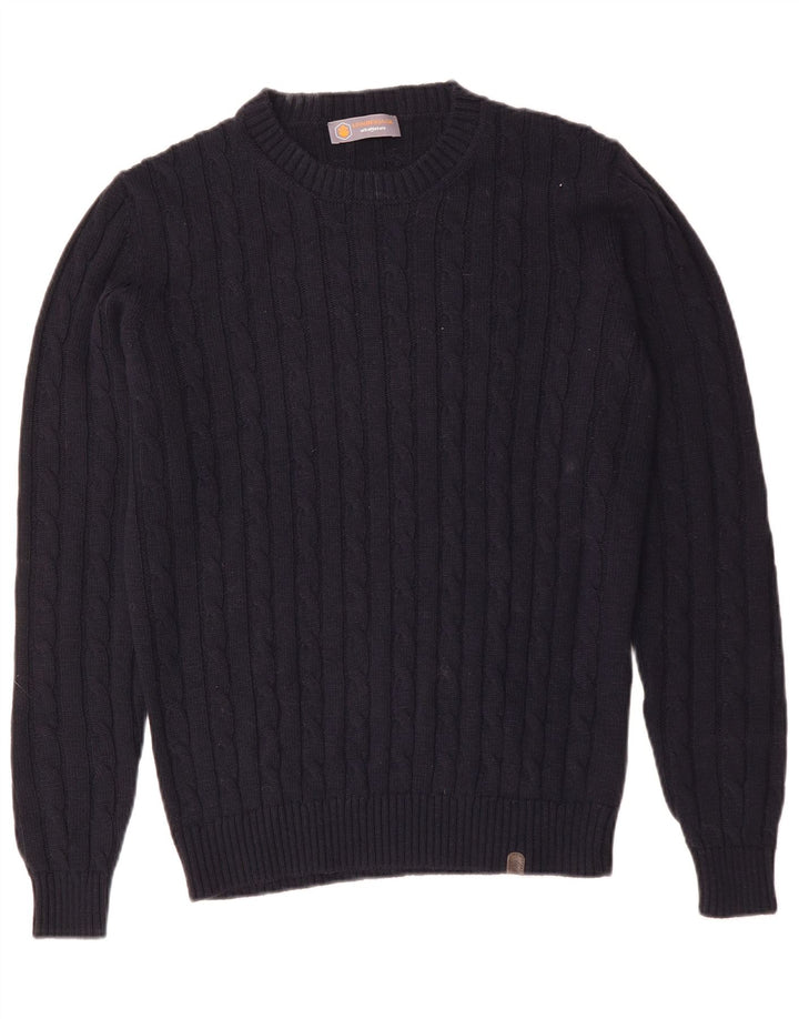 Винтажный мужской джемпер с круглым вырезом, средний темно-синий акриловый свитер