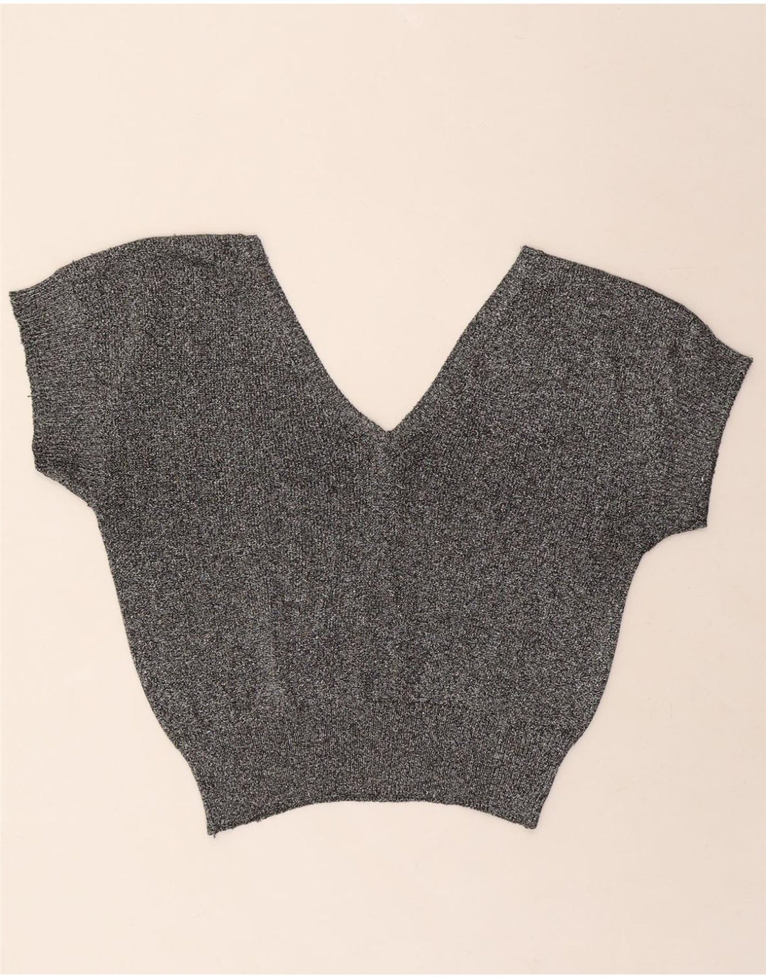 VINTAGE Womens V-Neck Jumper Sweater UK 14 Medium Grey Flecked Vintage Vintage and Second-Hand Vintage from Messina Hembry 