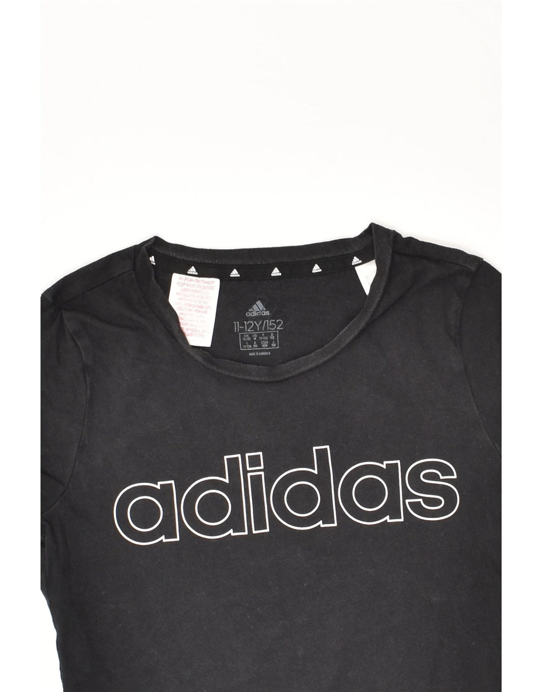 ADIDAS Girls Graphic T-Shirt Top 11-12 Years Black Cotton | Vintage Adidas | Thrift | Second-Hand Adidas | Used Clothing | Messina Hembry 