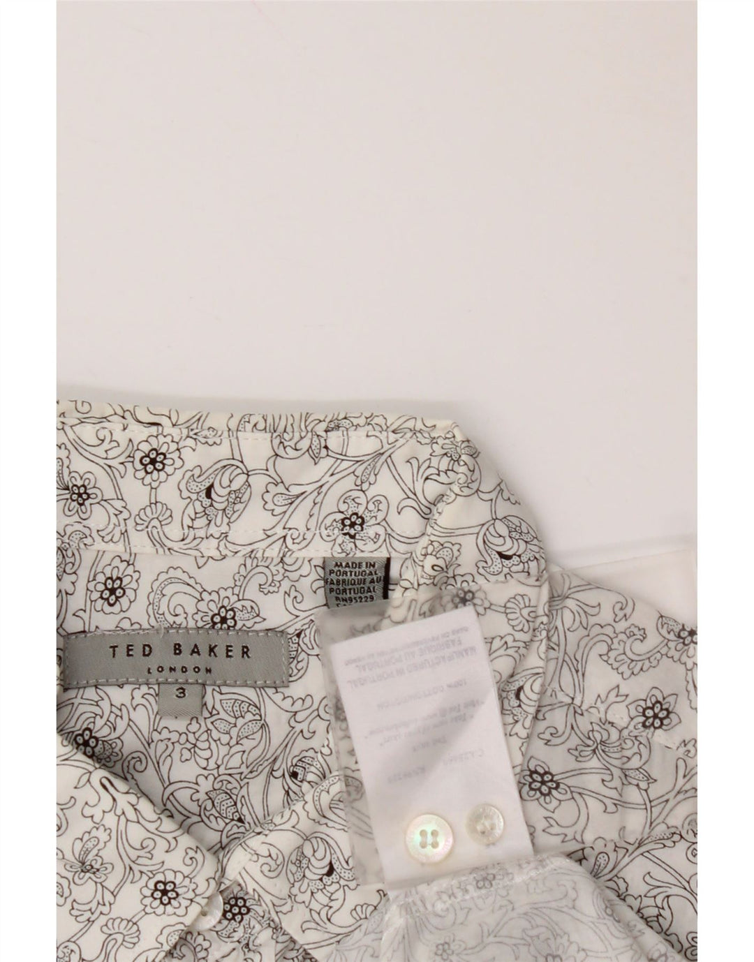 Мужская рубашка TED BAKER, размер 3, средний размер, белый хлопок с цветочным принтом